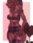  2018 anthro big_breasts breasts brown_fur brown_hair canine clothing digital_media_(artwork) dog female fur hair lingerie long_tail lucie_choquette mammal pinup poodle pose simple_background smile solo vigdis 