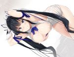  black_hair blue_eyes breasts cleavage dungeon_ni_deai_wo_motomeru_no_wa_machigatteiru_darou_ka gloves hestia_(danmachi) hewsack long_hair rain ribbons twintails water wet 