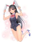  bare_shoulders black_hair blue_eyes breasts bunnysuit hair_ornament hairclip high_heels long_hair looking_at_viewer nijisanji shoukaki_(earthean) sleeveless smile solo tsukino_mito very_long_hair virtual_youtuber wrist_cuffs 