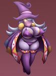  areola bandanna big_breasts bikini blue_hair breasts cloak clothing drawcia elfdrago female hair hat hi_res humanoid kirby_(series) nintendo nipple_bulge not_furry red_background simple_background solo swimsuit video_games witch_hat yellow_areola yellow_eyes 