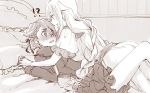  ange_(princess_principal) bed braid commentary_request hair_flaps interlocked_fingers long_hair monochrome multiple_girls pillow pinned princess_(princess_principal) princess_principal short_hair tsuta_no_ha 