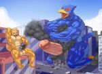  anthro avian big_penis bird building building_penetration bus canine city erection falco_lombardi fox fox_mccloud guzreuef macro male mammal muscular nintendo penis smoke star_fox video_games 