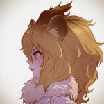  animal_ear_fluff animal_ears bad_id bad_twitter_id blonde_hair commentary fang from_side fur_collar highres kemono_friends lion_(kemono_friends) lion_ears profile realistic short_hair solo takami_masahiro 