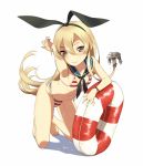  &gt;:) anchor_hair_ornament arched_back barefoot bikini black_eyes black_hairband blonde_hair blue_sailor_collar blush bracelet bulge collarbone disembodied_head full_body genderswap genderswap_(ftm) hair_between_eyes hair_ornament hairband innertube jewelry kantai_collection kneeling long_hair looking_at_viewer male_focus meimone navel neckerchief otoko_no_ko sailor_collar shimakaze-kun shimakaze_(kantai_collection) side-tie_bikini smile solo string_bikini striped striped_bikini sweat swimsuit very_long_hair white_background 