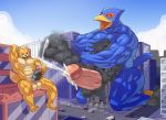  anthro avian big_penis bird building building_penetration bus canine city cum erection falco_lombardi fox fox_mccloud guzreuef macro male mammal muscular nintendo penis smoke star_fox video_games 