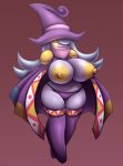  areola bandanna big_breasts blue_hair breasts cloak clothed clothing drawcia elfdrago female hair hat hi_res humanoid kirby_(series) nintendo nipples not_furry red_background simple_background solo topless video_games witch_hat yellow_areola yellow_eyes yellow_nipples 