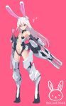  :3 animal_ears armor armpits bangs breasts bunny_ears chain collar elbow_gloves eyebrows_visible_through_hair floating_hair full_body gloves gradient gradient_gloves heart highres long_hair looking_at_viewer makadamixa mecha_musume mechanical_legs mechanical_parts middle_finger original pink_background pink_eyes pubic_tattoo small_breasts tattoo very_long_hair visible_ears weapon whistle white_hair x_x 