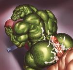  2018 anal anal_penetration anthro anus back_muscles balls big_muscles butt crocodile crocodilian cum dc_comics green_skin hot_dogging human human_on_anthro interspecies killer_croc lytta_the_bug male male/male mammal muscular muscular_male penetration penis red_eyes reptile scalie sex 