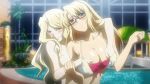  2girls animated animated_gif blonde_hair blue_eyes blush breast_grab breasts elizabeth_mably freezing_(series) glasses grabbing grabbing_from_behind groping hand_under_clothes large_breasts long_hair multiple_girls satellizer_el_bridget smile yuri 