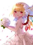  :d alternate_costume bangs blonde_hair bouquet bow breasts bridal_veil bride cowboy_shot dress eyebrows_visible_through_hair flandre_scarlet flower frilled_skirt frills from_side glint hair_between_eyes hair_flower hair_ornament holding holding_bouquet jewelry layered_skirt looking_at_viewer necklace open_mouth pearl petals red_eyes rose sakipsakip short_hair side_ponytail simple_background skirt sleeveless sleeveless_dress small_breasts smile solo strapless strapless_dress touhou veil wedding_dress white_background white_bow white_dress white_flower white_rose wings 