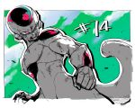  annoyed clenched_hand cowboy_shot dirty dragon_ball dragon_ball_z frieza green_background kokusoji looking_away male_focus number one_eye_closed red_eyes simple_background solo tail teeth upper_body white_background 