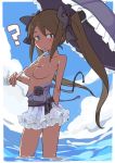  ? black_rose blue_eyes blush breasts brown_hair character_request dress nipples ocean outdoors parasol partially_submerged standing tomatojam topless twintails water zakuzaku_actors 