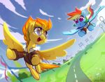  2018 blue_feathers celebi-yoshi clothed clothing cloud coat cute duo equine eyelashes eyewear feathered_wings feathers female feral flying friendship_is_magic hair happy hi_res hooves looking_back mammal multicolored_hair my_little_pony open_mouth open_smile orange_eyes orange_hair outside pegasus purple_eyes rainbow_dash_(mlp) rainbow_hair signature sky smile spitfire_(mlp) spread_wings sunglasses tongue underhoof wings wonderbolts_(mlp) yellow_feathers 