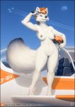  2018 anthro areola black_nose breasts canine digital_media_(artwork) female fur hair mammal nipples nude orange_eyes orange_hair pussy smile solo standing vader-san white_fur 