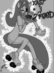  artemis_tsukino beverage burger cat clothing dress fast_food feline food girly gloves hair long_hair long_tail male mammal monochrome one_eye_closed retro rollerskates smile toony unknown_artist waiter 