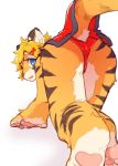  1girl artist_request blonde_hair blue_eyes chinese_clothes fu-chan furry open_mouth panties solo tiger 