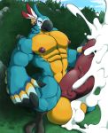  anthro balls big_balls breath_of_the_wild croiyan cum cumshot ejaculation erection excessive_cum huge_balls humanoid_penis hyper hyper_balls hyper_cum hyper_penis kass_(zelda) male muscular muscular_male nintendo nude open_mouth orgasm outside pecs penis rito solo the_legend_of_zelda vein video_games 