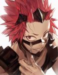  boku_no_hero_academia commentary_request face kirishima_eijirou korean_commentary looking_at_viewer male_focus na_in-sung red_eyes red_hair sharp_teeth smile solo spiked_hair teeth white_background 
