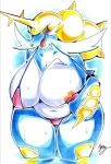  2018 anthro areola big_breasts bikini blue_body blush breasts camel_toe clothing female fur gearfactory horn mammal nintendo nipples open_mouth pink_areola pink_nipples pok&eacute;mon pok&eacute;mon_(species) samurott solo swimsuit video_games 