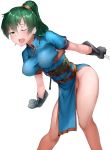 absurdres boruhis breast_press breasts disembodied_limb dress earrings fingerless_gloves fire_emblem fire_emblem:_rekka_no_ken gloves green_eyes green_hair high_ponytail highres jewelry large_breasts long_hair looking_at_viewer lyndis_(fire_emblem) open_mouth ponytail simple_background very_long_hair 