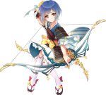  archery arrow artist_request blue_hair blue_skirt bow_(weapon) brown_eyes flower full_body gloves hair_flower hair_ornament holding holding_arrow holding_bow_(weapon) holding_weapon kitsuki_(oshiro_project) kyuudou muneate official_art oshiro_project oshiro_project_re partly_fingerless_gloves quiver short_hair skirt smile transparent_background weapon yugake 
