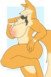  anthro biceps big_breasts bran-draws-things breasts canine chest_tuft condom female fluffy fox green_eyes gwen_(brandrawsthings) huge_breasts humanoid_hands mammal muscular muscular_female solo thick_thighs tuft wide_hips 