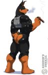 anthro athletic butt canine cigar claws doberman dog edit gideon looking_at_viewer male mammal simple_background smoke smoking solo 