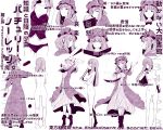  absurdres book bow breasts commentary_request crescent crescent_hair_ornament dress expressions hair_ornament hair_ribbon hat hat_ribbon highres hiyuu_(flying_bear) long_hair mob_cap monochrome nude patchouli_knowledge purple ribbon striped striped_dress touhou translation_request 