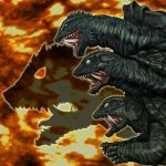  age_progression fire gamera gamera_(series) giant_monster green_eyes kaijuu monster no_humans roaring shadow turtle tusks 