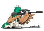  absurd_res alpha_channel ambiguous_gender anthro avian beak bird decidueye feathers gun hi_res holding_object holding_weapon jcosneverexisted kneeling male mammal nintendo nude owl pok&eacute;mon pok&eacute;mon_(species) pseudo_clothing ranged_weapon rifle simple_background sniper_rifle solo transparent_background video_games weapon wings 