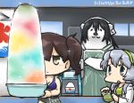  animalization bear bikini black_hair blush brown_eyes brown_hair chikuma_(kantai_collection) commentary_request dated green_hairband hairband hamu_koutarou kaga_(kantai_collection) kantai_collection kooribata multiple_girls polar_bear sarong shaved_ice side_ponytail silver_hair sparkle swimsuit wavy_hair yamagumo_(kantai_collection) 