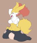  2018 ahegao ambiguous_gender anthro braixen breasts canine cunnilingus digital_media_(artwork) duo facesitting female female/ambiguous fur human inner_ear_fluff interspecies looking_pleasured mammal nintendo nipples nude open_mouth oral pok&eacute;mon pok&eacute;mon_(species) pok&eacute;philia pussy pussy_juice red_eyes sex simple_background smile smo-ke sweat text tongue tongue_out vaginal video_games wide_hips 