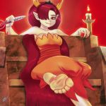  2017 5_toes barefoot breasts clothed clothing demon feet female hair hair_over_eye hekapoo horn humanoid long_hair mammal not_furry pointy_ears red_hair scamwich sitting smile soles solo star_vs._the_forces_of_evil toes 