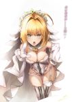  :o absurdres ahoge angry areola_slip areolae arm_strap armpits artist_name bangs bare_shoulders blonde_hair blurry bokeh breasts bridal_veil buckle chain cleavage clenched_hand commentary cowboy_shot crossed_legs depth_of_field detached_collar detached_sleeves eyebrows_visible_through_hair fate/extra fate/extra_ccc fate_(series) flower flower_wreath foreshortening full-length_zipper garter_belt garter_straps gloves green_eyes groin hair_between_eyes hair_flower hair_intakes hair_ornament hand_on_hip head_wreath highleg highleg_leotard highres hips large_breasts leaf leaning_forward leotard lock long_sleeves looking_at_viewer motion_blur nero_claudius_(bride)_(fate) nero_claudius_(fate)_(all) outstretched_arm padlock pointing pointing_at_viewer puffy_detached_sleeves puffy_sleeves scolding short_hair sidelocks signature simple_background solo standing strapless strapless_leotard thighs torii_vita_asayoru translation_request v-shaped_eyebrows veil white_background white_flower white_gloves white_leotard white_sleeves wide_sleeves wreath zipper zipper_pull_tab 