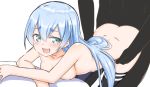  1boy 1girl ass black_legwear blue_eyes blue_hair breasts character_request copyright_request dimples_of_venus doggystyle long_hair niwaka_potato nude open_mouth sex sweat thighhighs thighs 