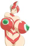  1girl bare_shoulders blush body_suit bodysuit breasts curvy erect_nipples gigantic_breasts hips huge_breasts mother_of_ultra nipples personification plump red_hair sasaki_tatsuya sexy solo ultraman wide_hips yellow_eyes 