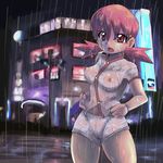  akane_(pokemon) breasts covered_nipples gym_leader hamu_(sanosano) medium_breasts navel night nipples no_bra pink_eyes pink_hair pokemon pokemon_(game) pokemon_gsc rain see-through short_twintails shorts solo tears twintails wet wet_clothes 