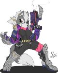  armor canine clothed clothing crossgender ear_piercing female flat_colors hi_res jacket laser_gun mammal meatboom nintendo piercing ponytail ranged_weapon solo star_fox video_games weapon wolf wolf_o&#039;donnell 