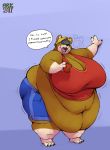  2017 4_fingers 4_toes animal_crossing anthro apple arkveveen_(artist) barefoot bear belly big_belly big_breasts big_butt biped bite_mark black_claws black_nose blonde_hair blue_bottomwear blue_clothing breasts brown_fur butt claws cleavage clothed clothing countershade_face countershading deep_navel dialogue digital_drawing_(artwork) digital_media_(artwork) english_text exhausted eyes_closed eyeshadow feet female food front_view fruit full-length_portrait fur gloves_(marking) hair headband hi_res holding_food holding_object huge_breasts huge_butt humanoid_feet humanoid_hands hyper hyper_belly hyper_breasts hyper_butt makeup mammal markings midriff morbidly_obese motion_lines multicolored_fur muzzle_(marking) navel nintendo obese open_mouth overweight overweight_female panting paula_(animal_crossing) plantigrade portrait purple_background red_clothing red_topwear shadow shaking shirt shorts simple_background smile solo speech_bubble standing sweat tank_top text thick_thighs tight_clothing tired toe_claws toeless_(marking) toes two_tone_fur video_games white_countershading white_fur winded 
