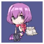  aiueo1234853 bird blue_background boots chibi commentary_request feh_(fire_emblem_heroes) fire_emblem fire_emblem:_shin_monshou_no_nazo fire_emblem_heroes katarina_(fire_emblem) owl purple_hair red_scarf scarf short_hair simple_background sitting 