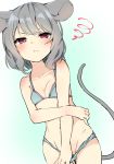  &gt;:( animal_ears bare_arms bare_shoulders blush bra breasts collarbone commentary_request cowboy_shot dutch_angle gradient gradient_background green_background grey_bra grey_hair grey_panties groin highres karasusou_nano looking_at_viewer mouse_ears mouse_tail navel nazrin panties panty_tug red_eyes short_hair sketch small_breasts solo squiggle standing stomach tail thighs touhou underwear v-shaped_eyebrows white_background 