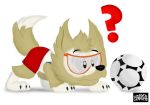  2017 ? anthro arctic_wolf arm_markings ball blue_eyes canine clothed clothing doubt ears_up eyewear fifa fifa_2018 fifa_russia_2018 fur goggles holding_ball jordanfrechet male mammal markings mascot russia russian shirt shorts simple_background soccer soccer_ball solo sport t-shirt tan_fur white_markings wolf world_cup zabivaka 