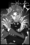  artist_name black_border border circle_cut earrings gakuran greyscale hierophant_green jewelry jojo_no_kimyou_na_bouken kakyouin_noriaki kotatsu_(g-rough) male_focus monochrome school_uniform serious solo stand_(jojo) stardust_crusaders upper_body 