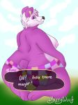  2016 3_toes animal_crossing anthro anthrofied barefoot bear berrywoof big_breasts big_butt biped black_eyes black_nose breasts butt butt_focus character_name clothed clothing cloud dialogue digital_drawing_(artwork) digital_media_(artwork) english_text eye_markings female full-length_portrait fur grass head_tuft hi_res huge_breasts huge_butt kneeling looking_at_viewer looking_back love_handles mammal markings multicolored_fur muzzle_scabs nintendo nipples obese overweight overweight_female panda panties pink_clothing pink_fur pink_markings pink_niples pink_tail pinky_(animal_crossing) portrait rear_view short_tail side_boob sky smile snout solo speech_bubble talking_to_viewer text toes topless two_tone_fur underwear video_games white_fur 
