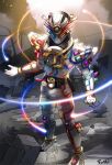  armor artist_name belt bodysuit breastplate genius_form helmet kamen_rider kamen_rider_build kamen_rider_build_(series) male_focus open_hands ruins solo standing tokusatsu twai 