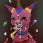  2018 ambiguous_gender animate_inanimate blood candy creepy elaiz_(artist) equine eyeball food fur horn mammal nightmare_fuel pi&ntilde;ata pink_fur scp-956 scp_foundation unicorn 