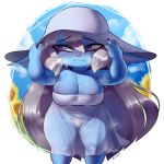  big_breasts blue_skin breasts cleavage clothed clothing fangs female forastero hat humanoid league_of_legends mammal poppy_(lol) pubes purple_eyes riot_games short_stack solo sweat thick_thighs video_games yordle 