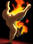  2018 absurd_res digital_media_(artwork) eto_ya female fire handstand hi_res looking_at_viewer nintendo nude open_mouth pok&eacute;mon pok&eacute;mon_(species) pussy pussy_juice quilava red_eyes solo video_games 