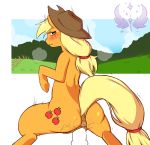  anus applejack_(mlp) blonde_hair blush breath cloud cold-blooded-twilight cutie_mark dildo dildo_sitting earth_pony equine female freckles friendship_is_magic fur hair half-closed_eyes hat hi_res horse looking_back mammal masturbation my_little_pony orange_fur outside penetration pony pussy pussy_juice sex_toy simple_background smile solo sweat teeth toying_self vaginal vaginal_masturbation vaginal_penetration white_background 