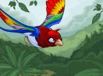  2004 4:3 ambiguous_gender avian beak bird blue_feathers brown_eyes detailed_background digital_media_(artwork) feathers feral flying forest green_feathers leaves multicolored_feathers nature neopets official_art outside plant pteri purple_feathers rainbow_feathers red_feathers sky solo tree unknown_artist white_feathers wings yellow_feathers 